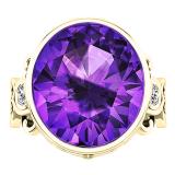 14K Yellow Gold 16X14 MM Oval Amethyst & Round White Diamond Ladies Engagement Ring