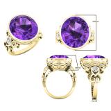 14K Yellow Gold 16X14 MM Oval Amethyst & Round White Diamond Ladies Engagement Ring