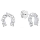 0.15 Carat (ctw) 10K White Gold Round White Diamond Ladies Horseshoe Earrings