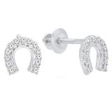 0.15 Carat (ctw) 10K White Gold Round White Diamond Ladies Horseshoe Earrings