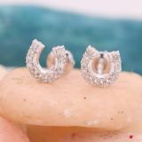 0.15 Carat (ctw) 10K White Gold Round White Diamond Ladies Horseshoe Earrings