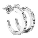 0.23 Carat (ctw) 10K White Gold Round White Diamond Ladies Hoop Earrings 1/4 CT