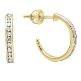 0.23 Carat (ctw) 14K Yellow Gold Round White Diamond Ladies Hoop Earrings 1/4 CT