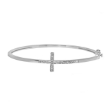 0.10 Carat (ctw) Sterling Silver Round White Diamond Ladies Sideways Cross Bangle Bracelet 1/10 CT