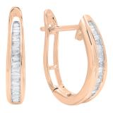 0.18 Carat (ctw) 10K Rose Gold Baguette Diamond Ladies Hoop Earrings