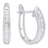 0.18 Carat (ctw) 10K White Gold Baguette Diamond Ladies Hoop Earrings