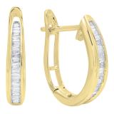 0.18 Carat (ctw) 10K Yellow Gold Baguette Diamond Ladies Hoop Earrings