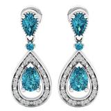 Sterling Silver Pear & Round Blue Topaz & Round White Diamond Ladies Dangling Drop Earrings