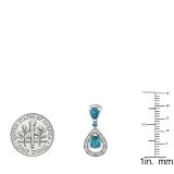 Sterling Silver Pear & Round Blue Topaz & Round White Diamond Ladies Dangling Drop Earrings