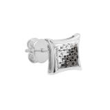 0.05 Carat (ctw) Round Black & White Diamond Kite Shape Stud Earring 14K White Gold (1 Pc Only)