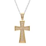 0.98 Carat (ctw) Yellow Plated Sterling Silver Round Diamond Mens Religious Cross Pendant 1 CT