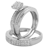 0.48 Carat (ctw) Sterling Silver Round Diamond Men & Women's Engagement Ring Trio Bridal Set 1/2 CT