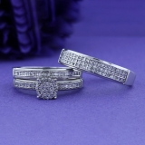 0.48 Carat (ctw) Sterling Silver Round Diamond Men & Women's Engagement Ring Trio Bridal Set 1/2 CT