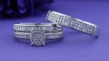 0.48 Carat (ctw) Sterling Silver Round Diamond Men & Women's Engagement Ring Trio Bridal Set 1/2 CT
