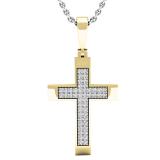 0.15 Carat (ctw) 10K Yellow Gold Round White Diamond Ladies Micro Pave Cross Pendant