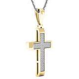 0.15 Carat (ctw) 10K Yellow Gold Round White Diamond Ladies Micro Pave Cross Pendant