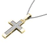 0.15 Carat (ctw) 10K Yellow Gold Round White Diamond Ladies Micro Pave Cross Pendant