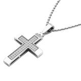0.15 Carat (ctw) 14K White Gold Round White Diamond Ladies Micro Pave Cross Pendant
