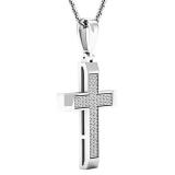0.15 Carat (ctw) 10K White Gold Round White Diamond Ladies Micro Pave Cross Pendant