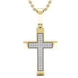 0.15 Carat (ctw) 10K Yellow Gold Round White Diamond Ladies Micro Pave Cross Pendant