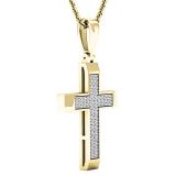 0.15 Carat (ctw) 10K Yellow Gold Round White Diamond Ladies Micro Pave Cross Pendant