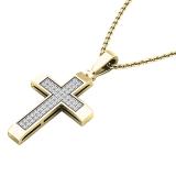 0.15 Carat (ctw) 10K Yellow Gold Round White Diamond Ladies Micro Pave Cross Pendant