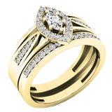 0.48 Carat (ctw) 10K Yellow Gold Marquise & Round White Diamond Bridal Engagement Ring Set 1/2 CT