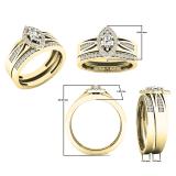 0.48 Carat (ctw) 10K Yellow Gold Marquise & Round White Diamond Bridal Engagement Ring Set 1/2 CT