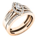 0.48 Carat (ctw) 14K Rose Gold Marquise & Round White Diamond Bridal Engagement Ring Set 1/2 CT