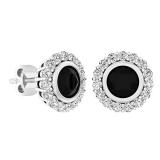 1.33 Carat (ctw) Sterling Silver Round Black & White Diamond Ladies Halo Stud Earrings