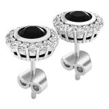 1.33 Carat (ctw) Sterling Silver Round Black & White Diamond Ladies Halo Stud Earrings