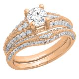 1.33 Carat (ctw) 10K Rose Gold Round White Diamond Ladies Vintage Style Engagement Ring Set