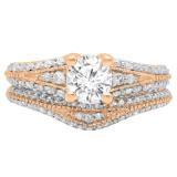 1.33 Carat (ctw) 10K Rose Gold Round White Diamond Ladies Vintage Style Engagement Ring Set