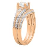 1.33 Carat (ctw) 18K Rose Gold Round White Diamond Ladies Vintage Style Engagement Ring Set