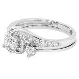0.73 Carat (ctw) 10K White Gold Round Diamond Ladies Swirl Engagement Ring Set 3/4 CT