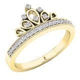 0.20 Carat (ctw) 10K Yellow Gold Round White Diamond Ladies Bridal Crown Engagement Ring