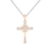 0.10 Carat (ctw) 10K Rose Gold Round White Diamond Cross Pendant 1/10 CT (Silver Chain Included)