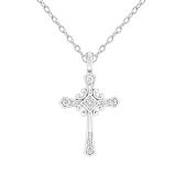 0.10 Carat (ctw) 10K White Gold Round White Diamond Cross Pendant 1/10 CT (Silver Chain Included)