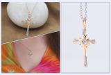 0.10 Carat (ctw) 14K Rose Gold Round White Diamond Cross Pendant 1/10 CT (Silver Chain Included)