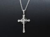 0.10 Carat (ctw) 14K White Gold Round White Diamond Cross Pendant 1/10 CT (Silver Chain Included)