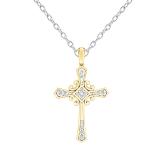 0.10 Carat (ctw) 18K Yellow Gold Round White Diamond Cross Pendant 1/10 CT (Silver Chain Included)