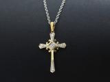 0.10 Carat (ctw) 18K Yellow Gold Round White Diamond Cross Pendant 1/10 CT (Silver Chain Included)