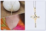 0.10 Carat (ctw) 18K Yellow Gold Round White Diamond Cross Pendant 1/10 CT (Silver Chain Included)