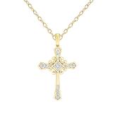 0.10 Carat (ctw) 10K Yellow Gold Round White Diamond Cross Pendant 1/10 CT (Gold Chain Included)