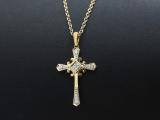0.10 Carat (ctw) 10K Yellow Gold Round White Diamond Cross Pendant 1/10 CT (Gold Chain Included)