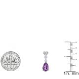 14K White Gold 8X5 MM Each Pear Amethyst & Round White Diamond Ladies Dangling Drop Earrings