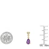 14K Yellow Gold 8X5 MM Each Pear Amethyst & Round White Diamond Ladies Dangling Drop Earrings