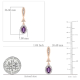 10K Rose Gold 6X4 MM Each Oval Amethyst & Round White Diamond Ladies Dangling Drop Earrings