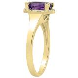 10K Yellow Gold 8X6 MM Cushion Amethyst & Round White Diamond Ladies Bridal Engagement Ring