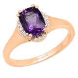 18K Rose Gold 8X6 MM Cushion Amethyst & Round White Diamond Ladies Bridal Engagement Ring